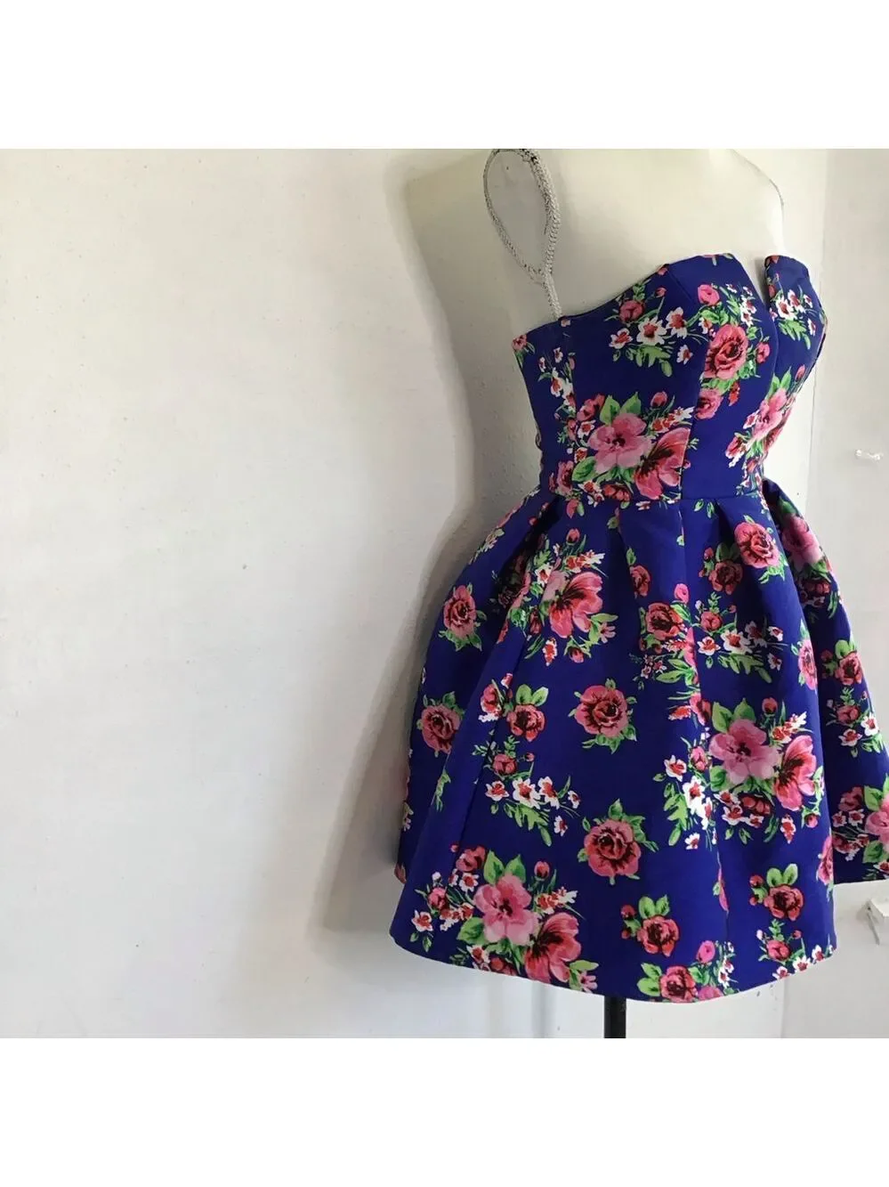 B. Darlin Women Elegant Strapless Floral Dress Blue Pink Rose Petals 5/6 - Picture 3 of 10